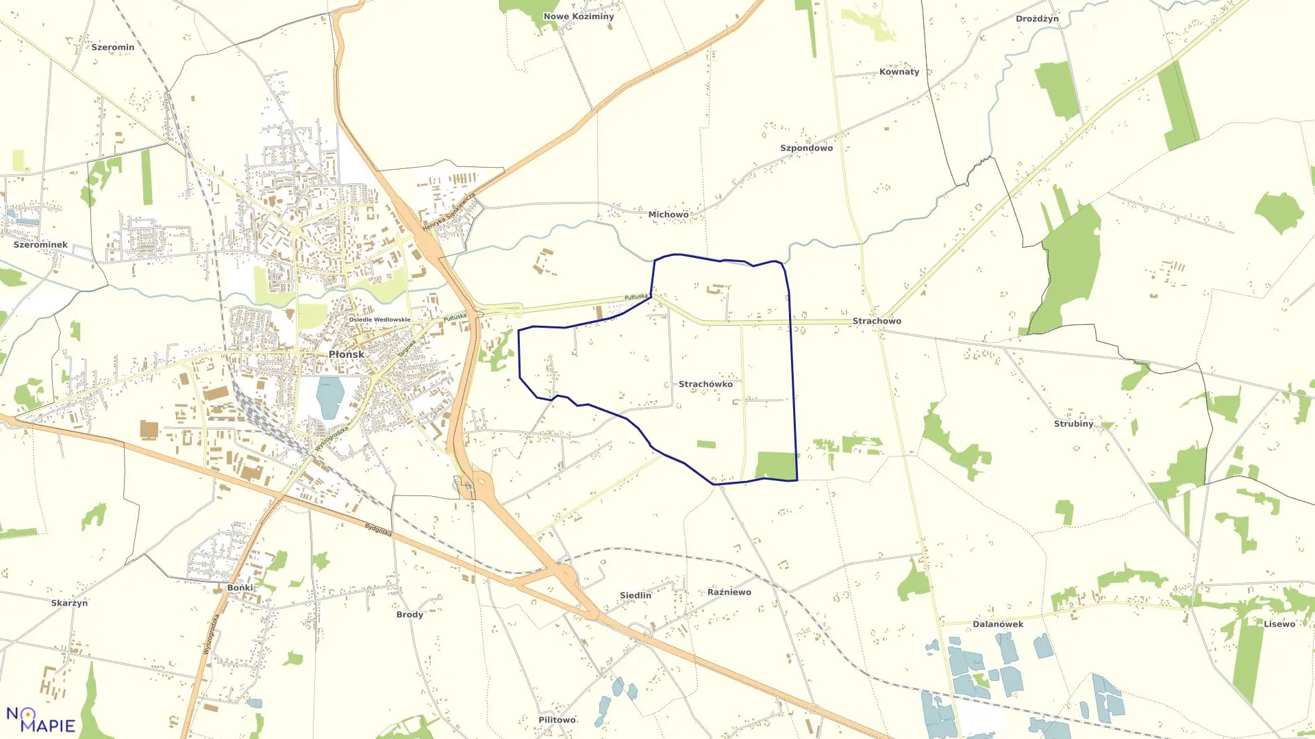 Mapa obrębu STRACHÓWKO w gminie Płońsk